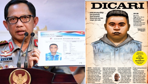 Kapolri Jenderal Pol Tito Karnavian menunjukkan sketsa wajah terduga pelaku penyerangan terhadap penyidik Komisi Pemberantasan Korupsi (KPK) Novel Baswedan, di Kantor Presiden, Jakarta. | ist